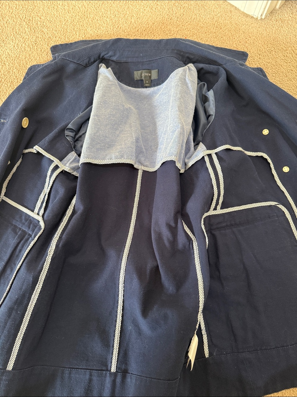 J. Crew Double Breasted Classic Twill Chino Heavyweight Cotton Peacoat Size 8 - Picture 8 of 10